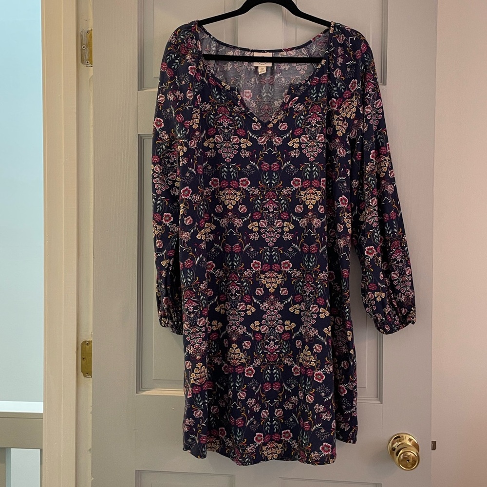 Euc St Johns Bay navy blue with deep hued floral print dress size large